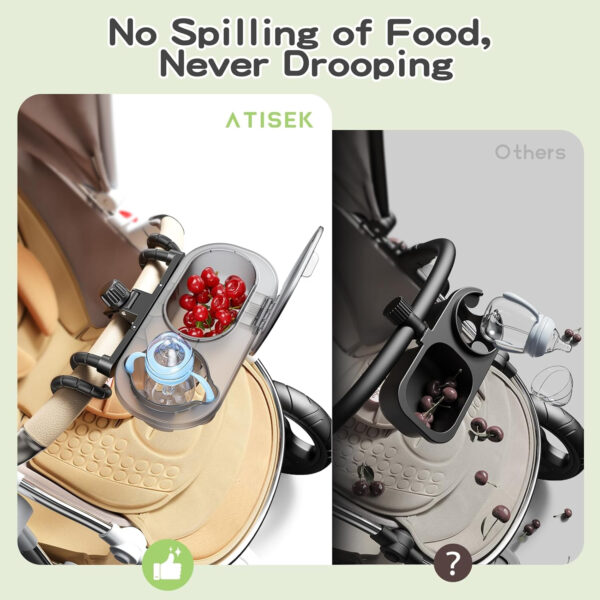 3-in-1 Universal Stroller Snack Tray Attachment with Dust Cover Sturdy Stroller Cup Snack Holder Clamp & Silicone Arms Grip Design Baby Travel Gear Accessories Detachable Dishwasher-Safe Universal Fit