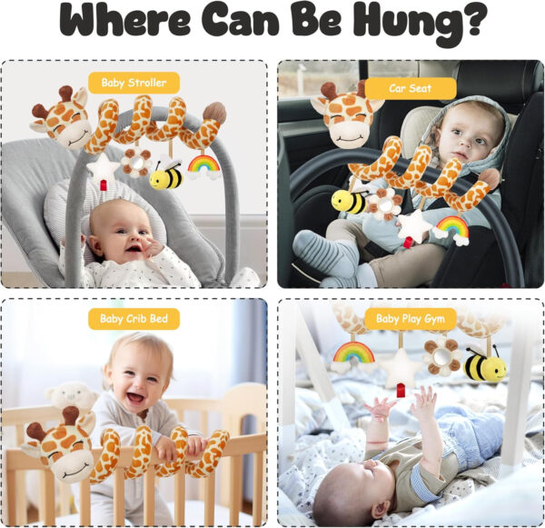 Spiral Car Seat Baby Toys 0-6 Months, Infant Carseat High Contrast Sensory Toys Hanging Stroller Accessories, Newborn Gifts for Baby Boys Girls Essentials, Cute Black and White Cow