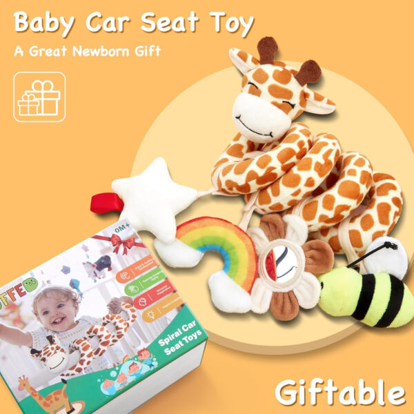 Spiral Car Seat Baby Toys 0-6 Months, Infant Carseat High Contrast Sensory Toys Hanging Stroller Accessories, Newborn Gifts for Baby Boys Girls Essentials, Cute Black and White Cow