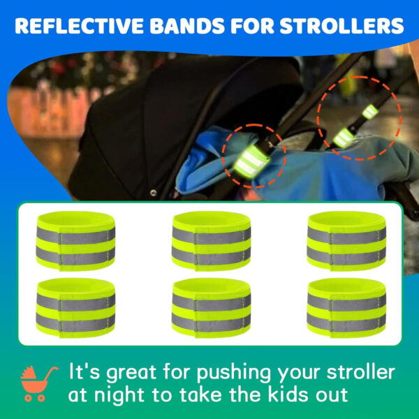 6-Pack of Reflective Bands for Strollers, High Visibility Elastic Reflectors with Velcro Fastening for Walking at Night, Durable Baby Stroller Lights and Reflective Gear for Kids