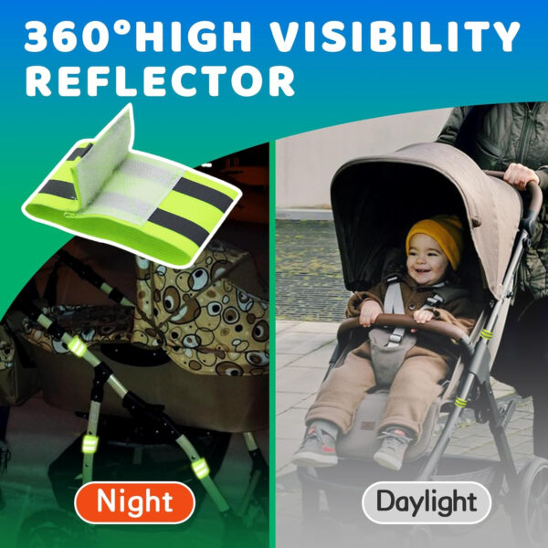 6-Pack of Reflective Bands for Strollers, High Visibility Elastic Reflectors with Velcro Fastening for Walking at Night, Durable Baby Stroller Lights and Reflective Gear for Kids
