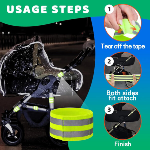 6-Pack of Reflective Bands for Strollers, High Visibility Elastic Reflectors with Velcro Fastening for Walking at Night, Durable Baby Stroller Lights and Reflective Gear for Kids
